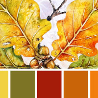 "Autumn Oak & Acorns" in Watercolor