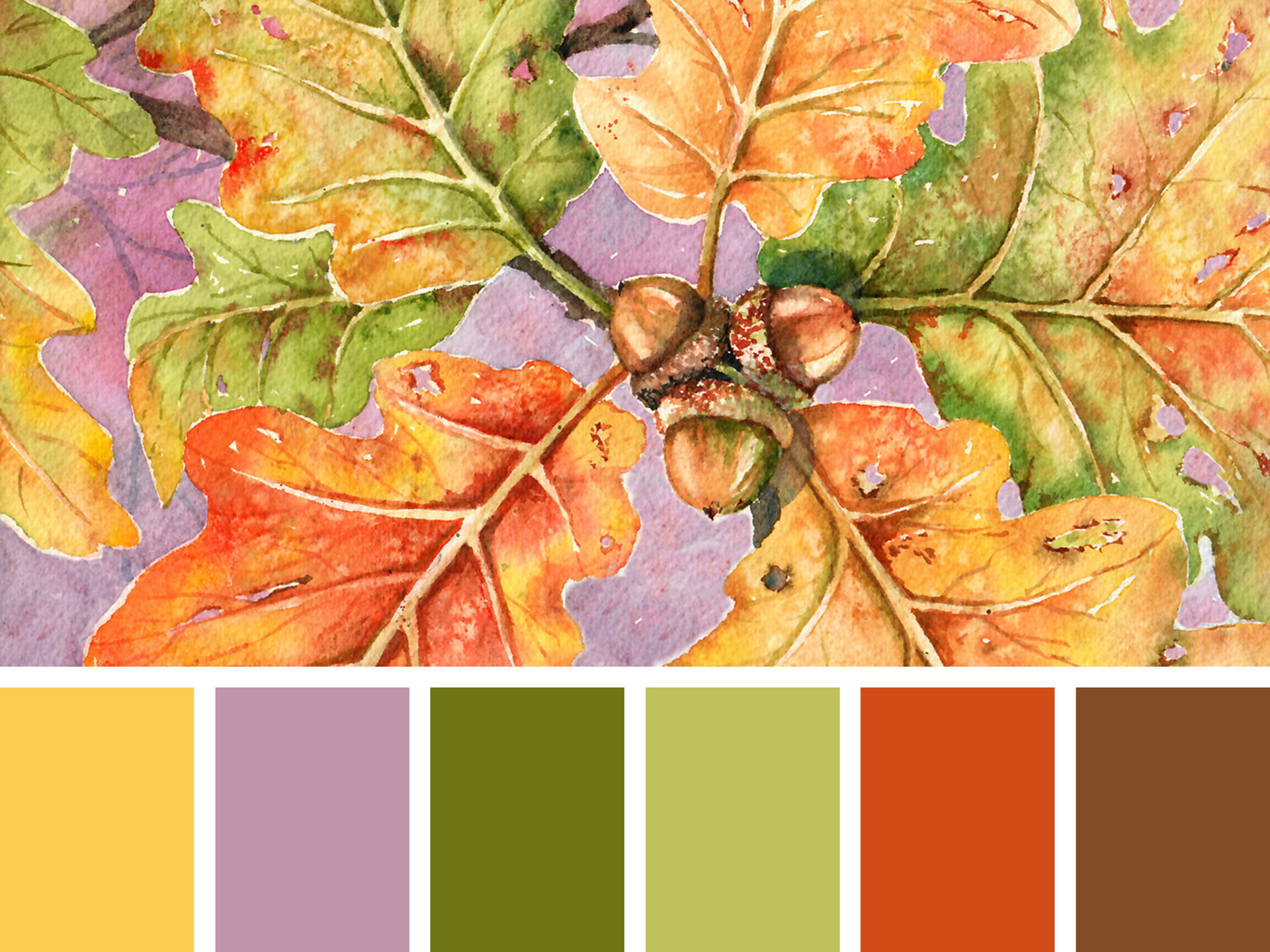 "Autumn Oak & Acorns" in Watercolor