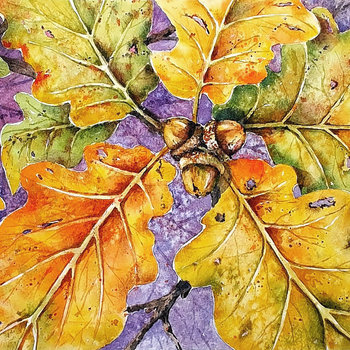 "Autumn Oak & Acorns" in Watercolor